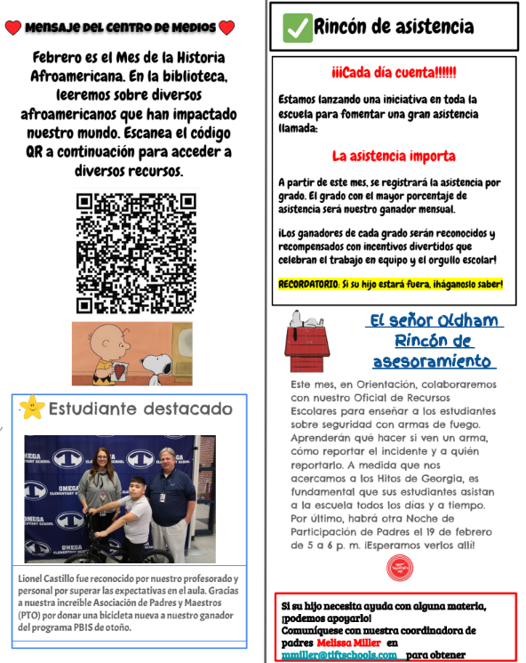 Omega Elementary February Newsletter - Spanish