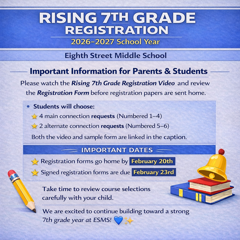 Rising 7th Grade Important Registration Dates Graphic