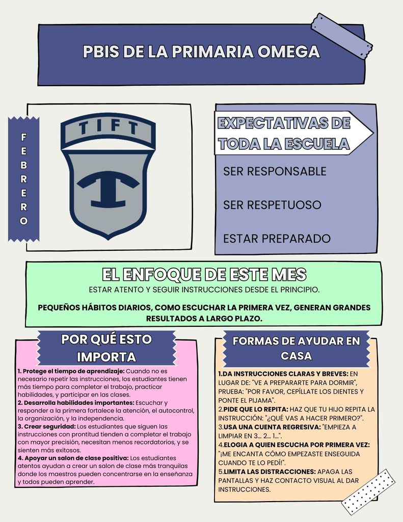 Omega Elementary School February PBIS Newsletter - Spanish