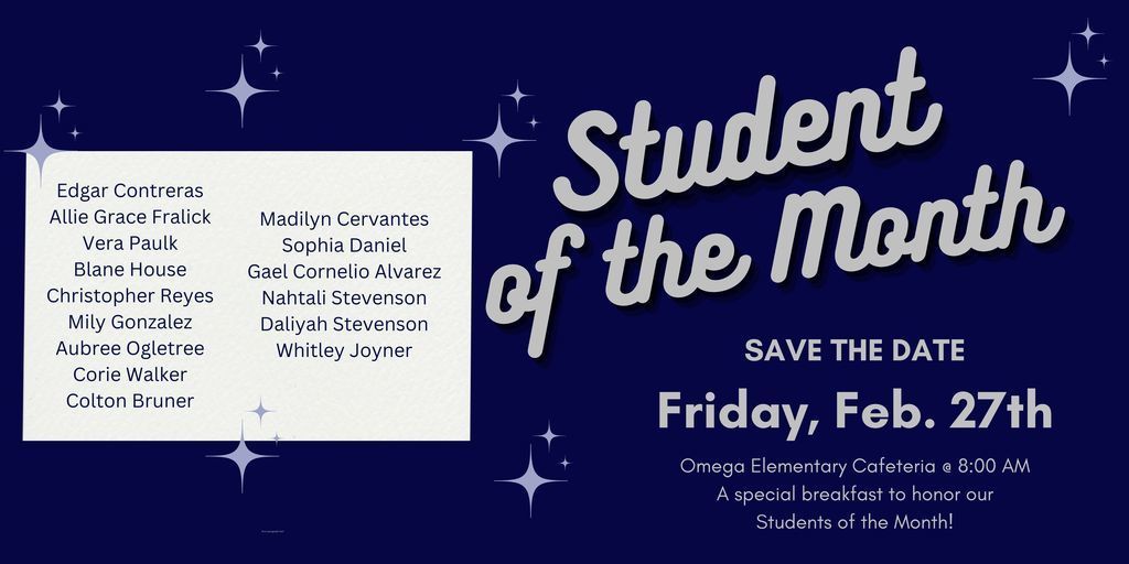 Omega Elementary School February Students of the Month