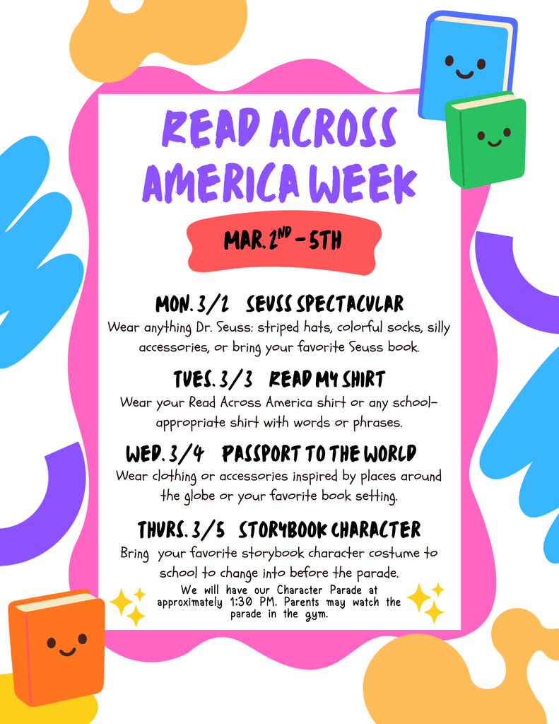 Omega Elementary School Read Across America Week Dress Up Days