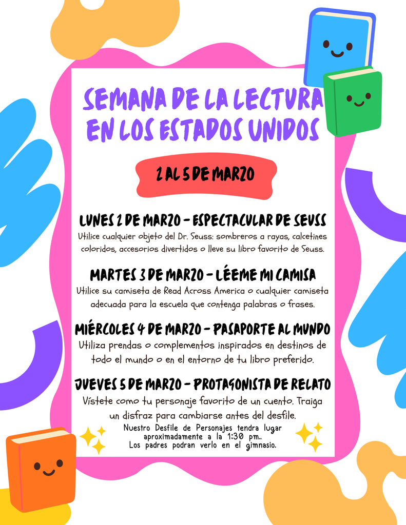 Omega Elementary School Read Across America Week Dress Up Days - Spanish