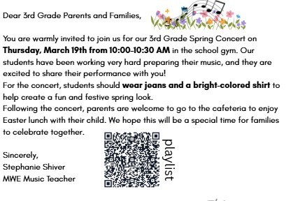 3rd Grade Spring Concert March 19th!