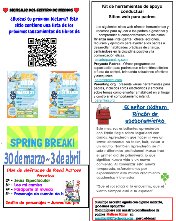 Omega Elementary School Newsletter - March - Spanish