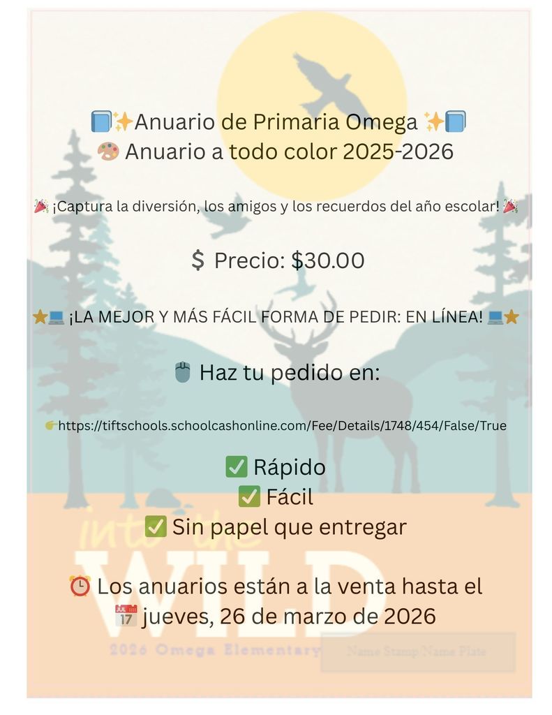 Omega Elementary School Yearbook Flyer - Spanish