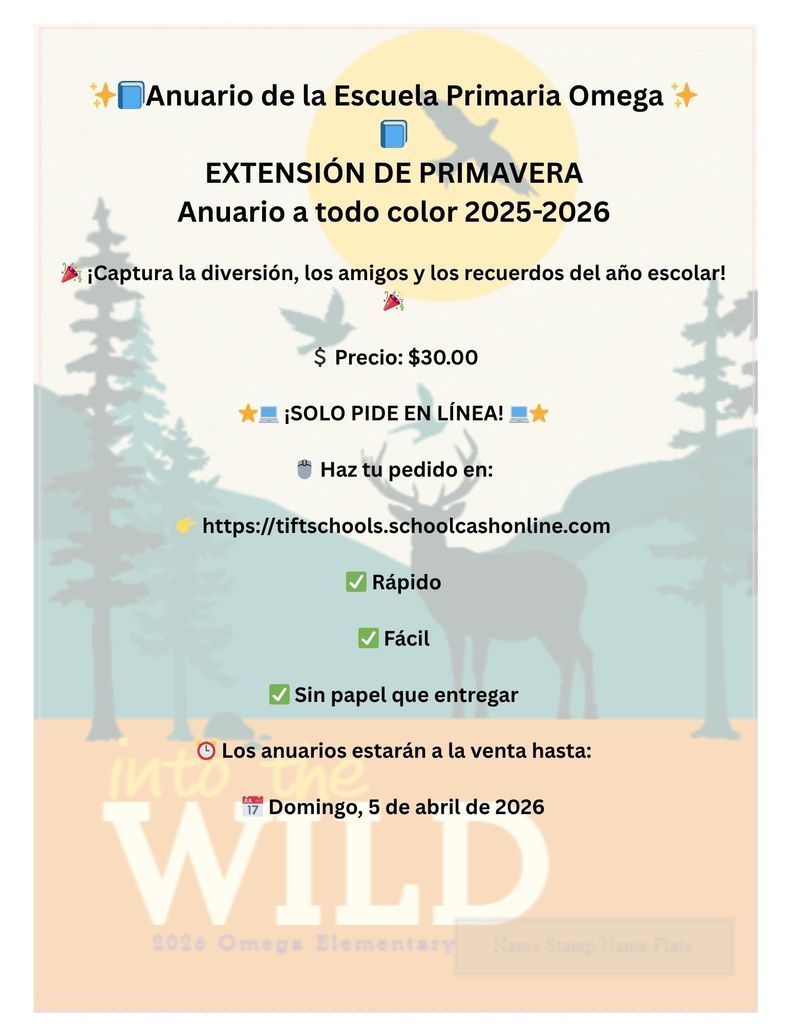 Omega Elementary School yearbook flyer - Spanish