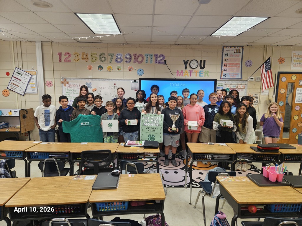 Ms. Sparks' 5th grade class won 4-H Club of the Month