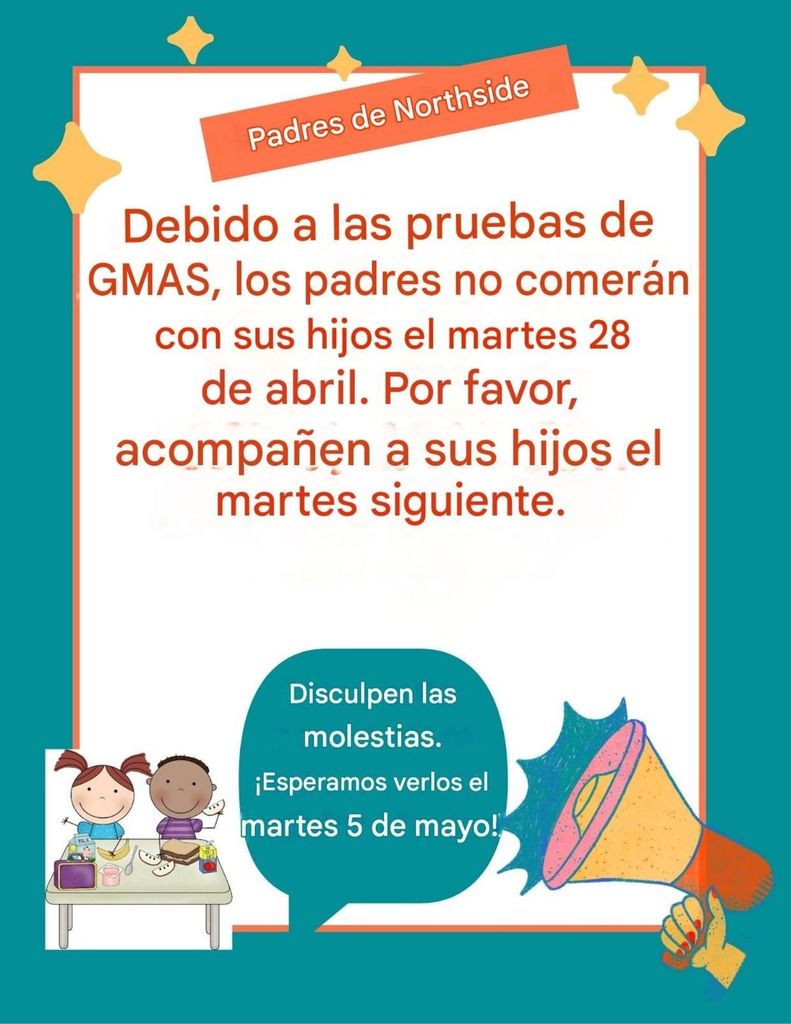 No parents lunch on Tuesday, April 28th!