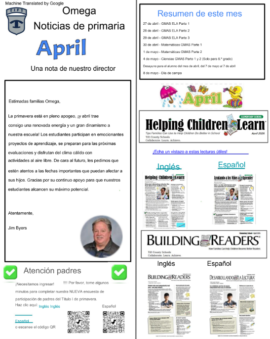 School Newsletter - April - Page 1 - Spanish