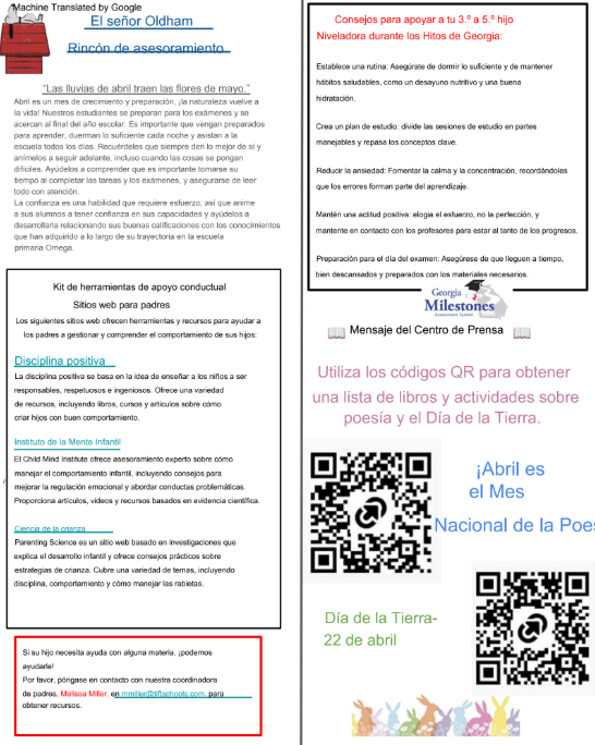 School Newsletter - April - Page 2 - Spanish