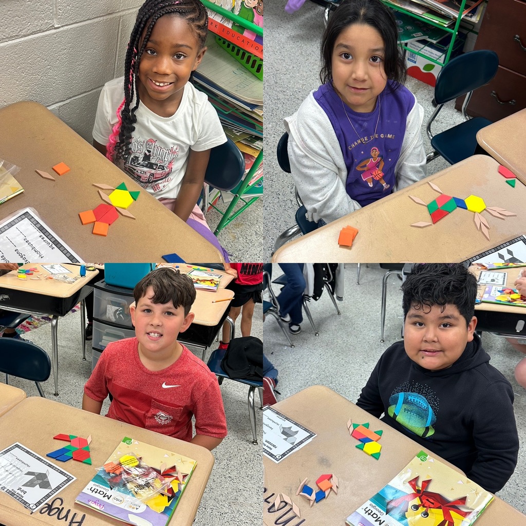 Ms. Parker’s class recently learned about 2D shapes and their attributes. They completed their unit by using different pattern blocks to create composite shape animals! 🟢🟧 💙 #wearejtr #4theT