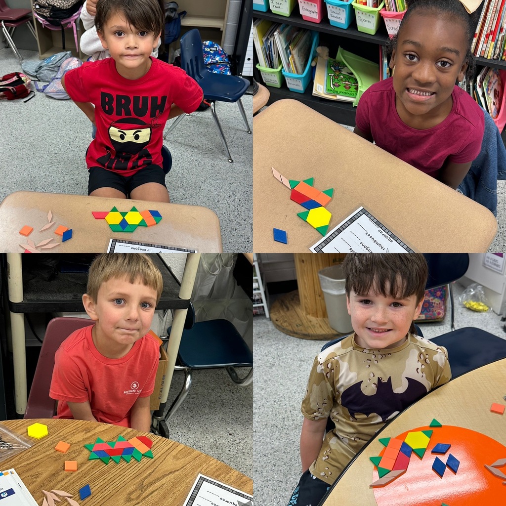 Ms. Parker’s class recently learned about 2D shapes and their attributes. They completed their unit by using different pattern blocks to create composite shape animals! 🟢🟧 💙 #wearejtr #4theT