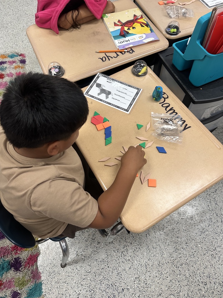 Ms. Parker’s class recently learned about 2D shapes and their attributes. They completed their unit by using different pattern blocks to create composite shape animals! 🟢🟧 💙 #wearejtr #4theT