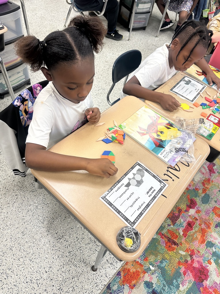 Ms. Parker’s class recently learned about 2D shapes and their attributes. They completed their unit by using different pattern blocks to create composite shape animals! 🟢🟧 💙 #wearejtr #4theT
