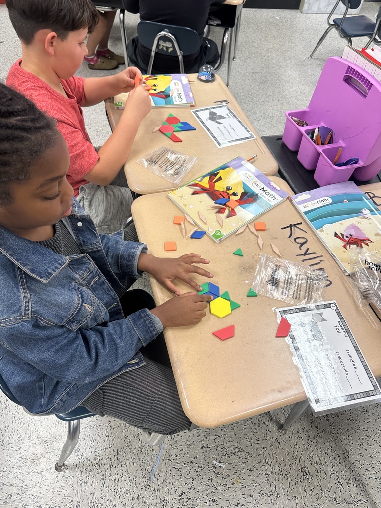 Ms. Parker’s class recently learned about 2D shapes and their attributes. They completed their unit by using different pattern blocks to create composite shape animals! 🟢🟧 💙 #wearejtr #4theT