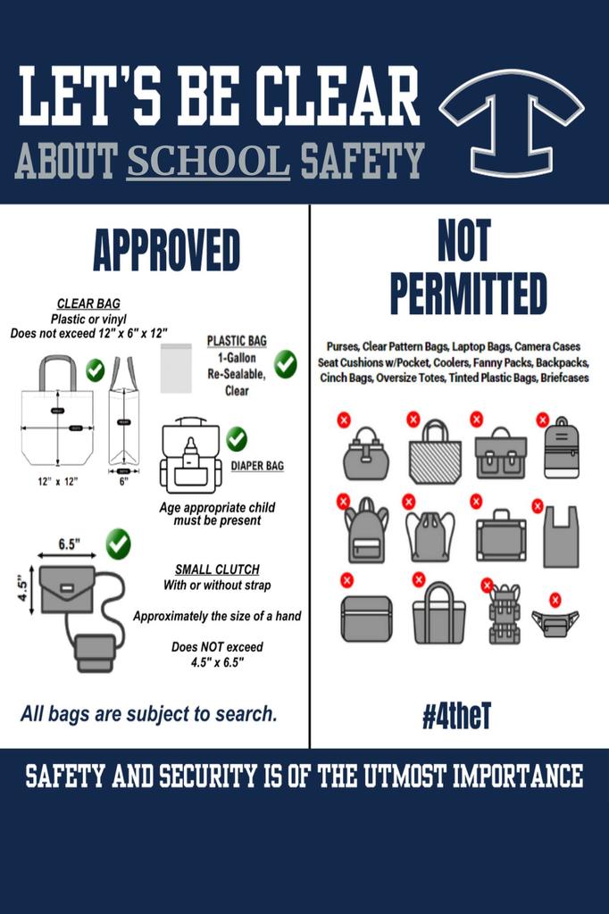 Please remember our clear bag policy as you attend upcoming campus events such as field day or graduation.