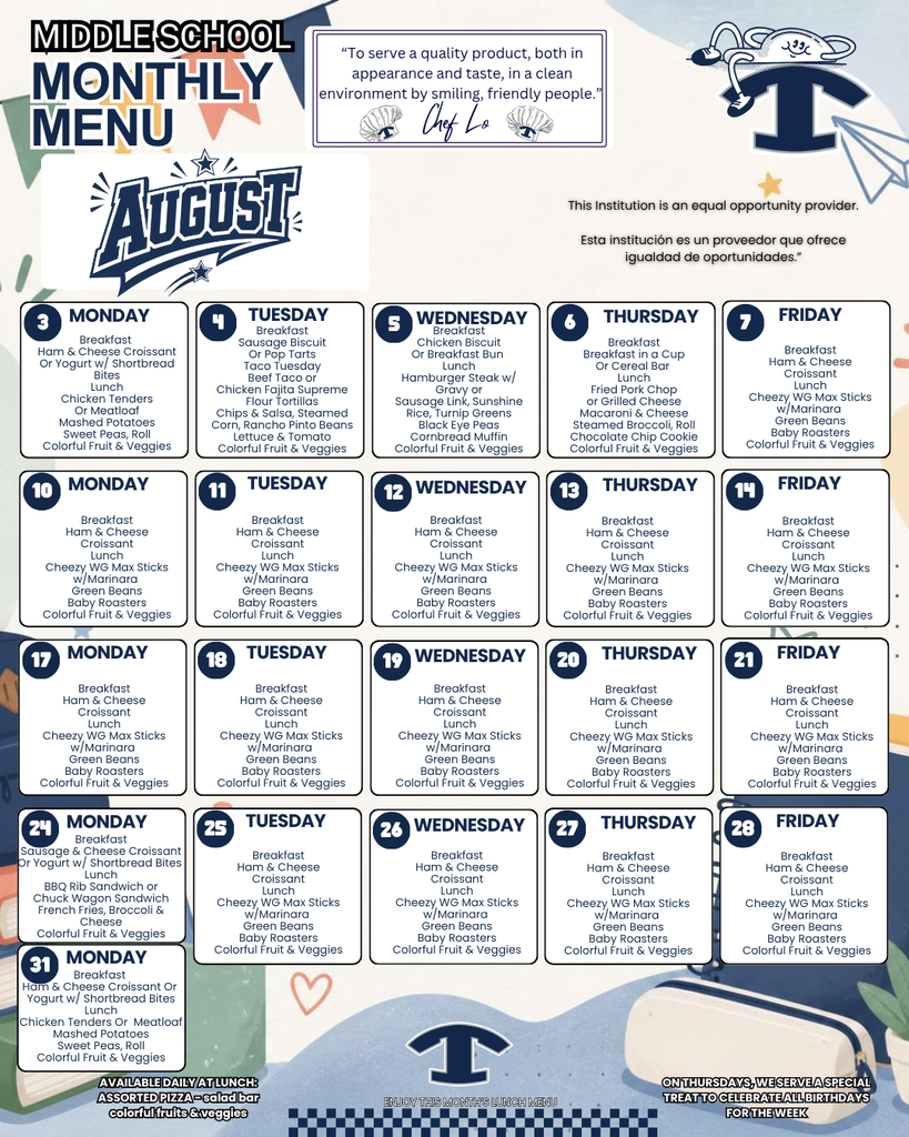 August Lunch Menu
