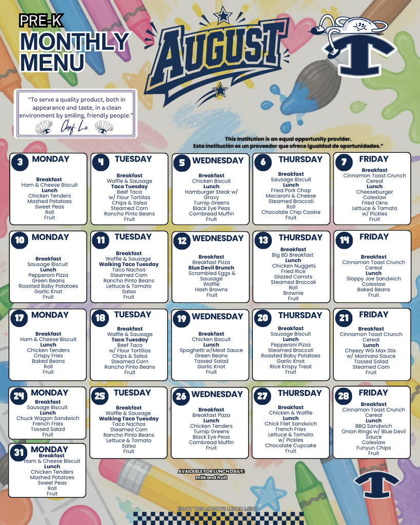 PreK Menu