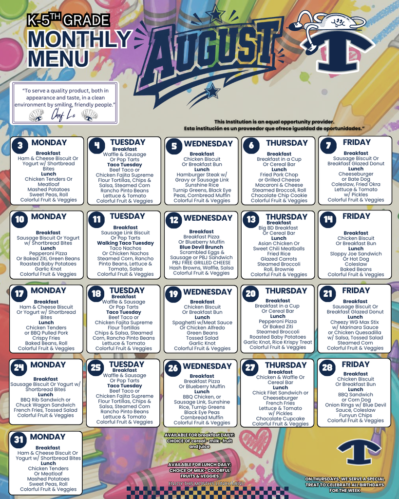 K-5 Menu