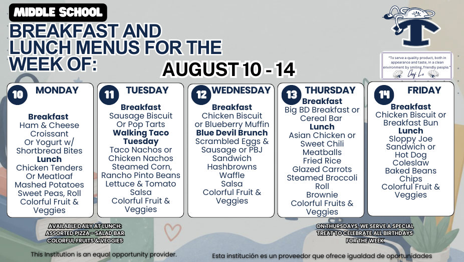 Weekly Lunch Menus