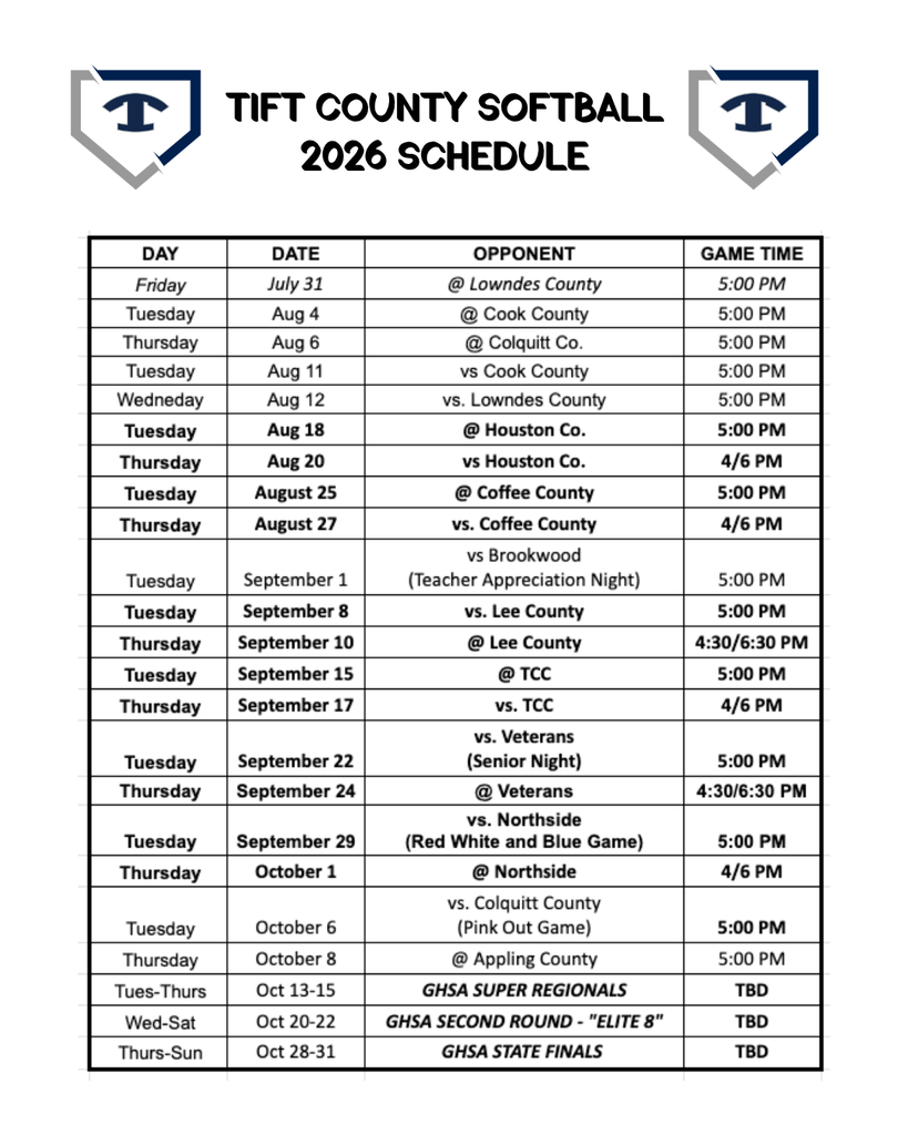 Revised Softball Schedule