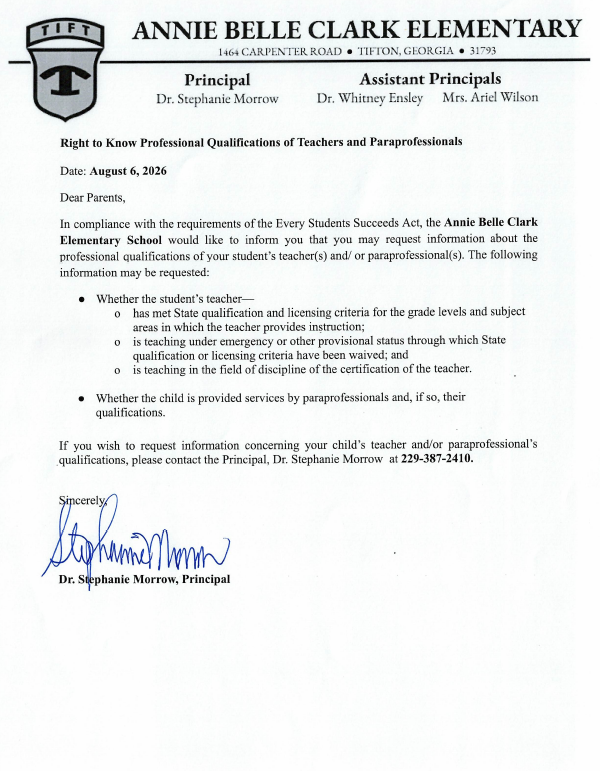 Parent Right to Know Letter 2026