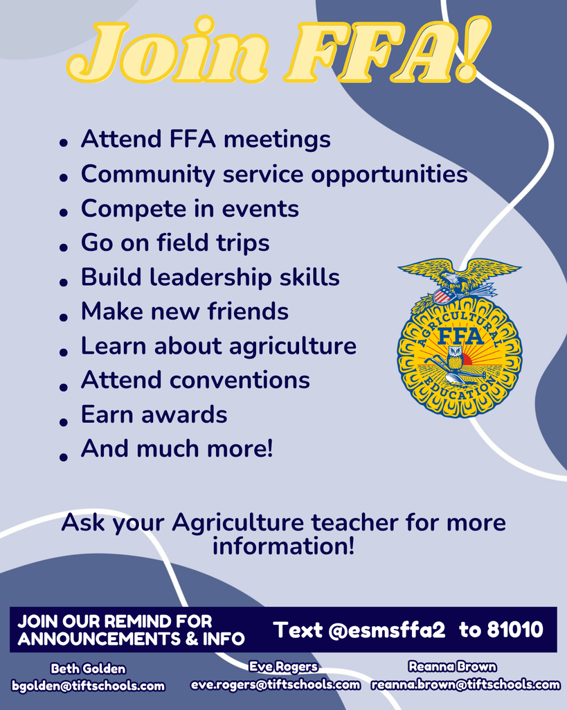 Interested in joining FFA? See your Ag Teacher Today!