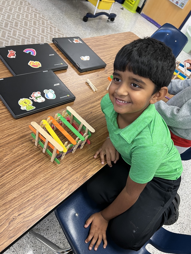 Mrs. Onyeri’s 1st Grade Gifted Resource Class is hard at work! After learning that animals need shelter, students tackled a STEM challenge to build an animal home using only tongue depressors and clothespins. Talk about creativity and problem-solving!