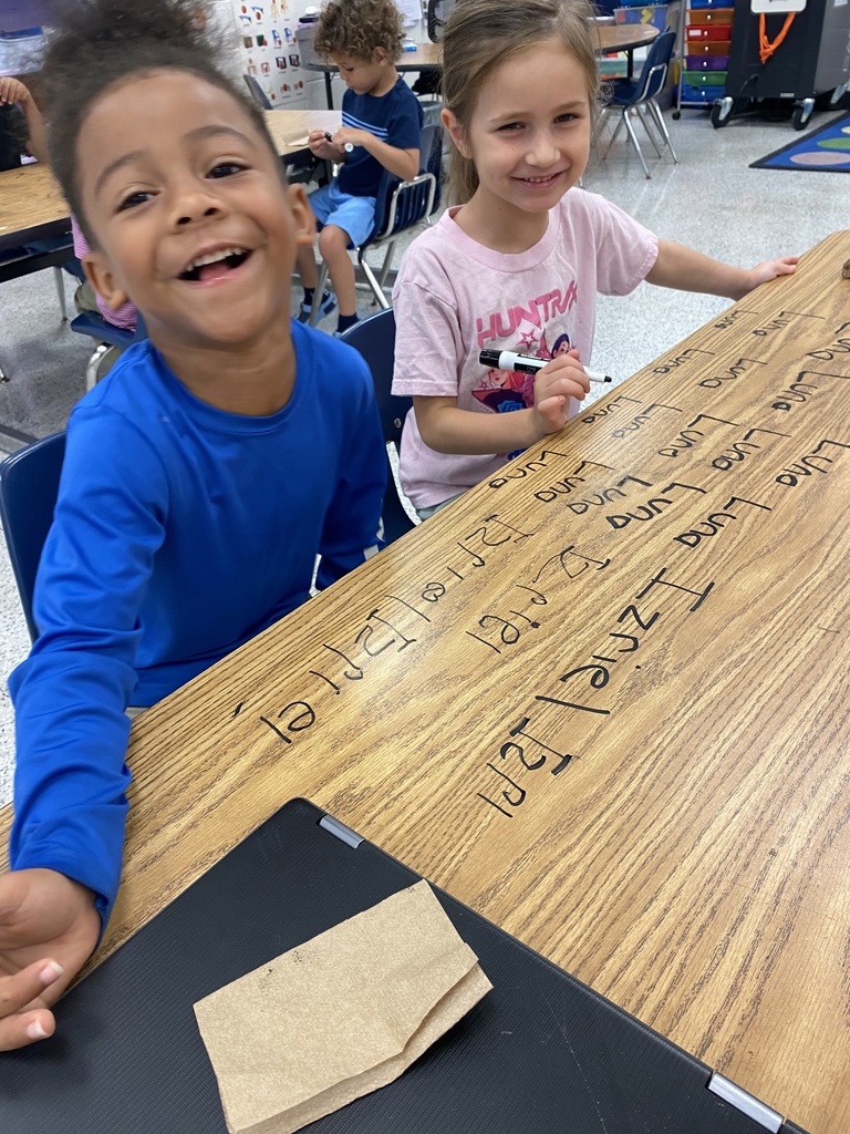 Students in Ms. Mitchell and Ms. Marchant's kindergarten classroom did a wonderful job practicing writing their letters and names and building patterns! We are so proud of these little learners and their hard work. 💙😀 #wearejtr #4theT