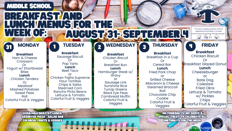 Menu August 31 - September 4