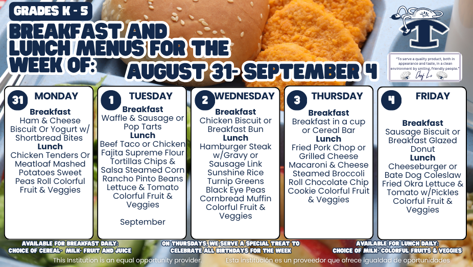 Menu August 31 - September 4