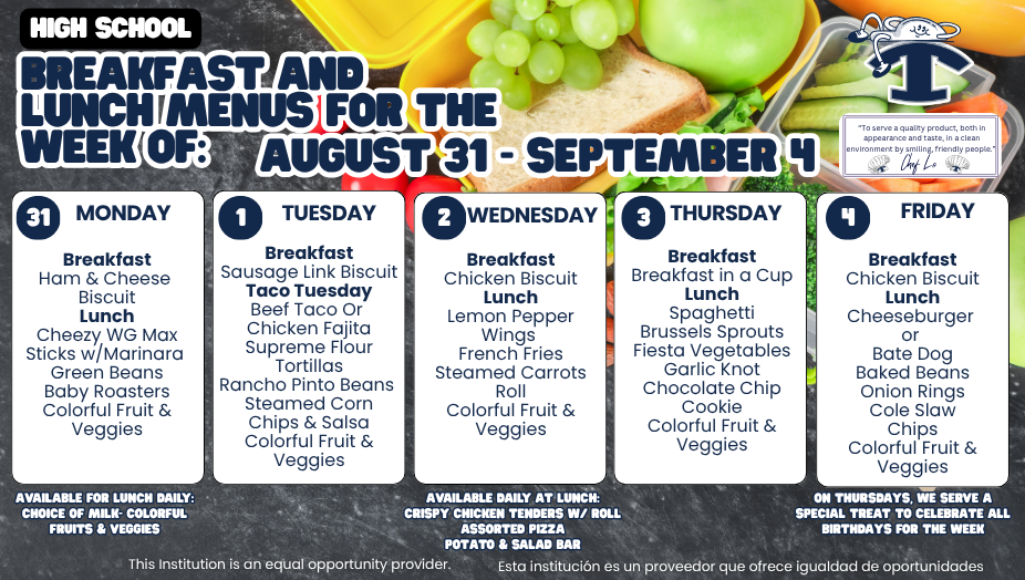 Menu August 31 - September 4