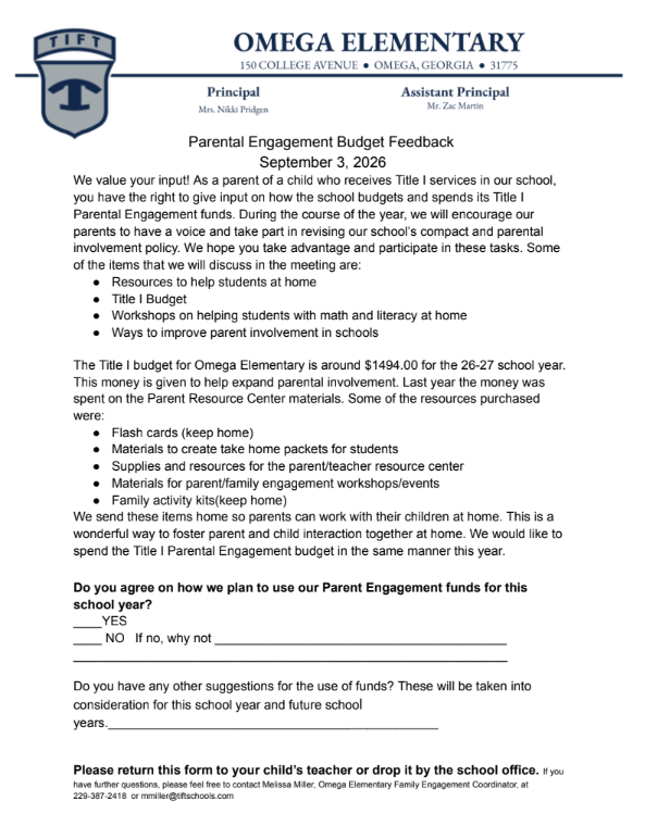 26- 27 Omega parent Engagement Budget Letter