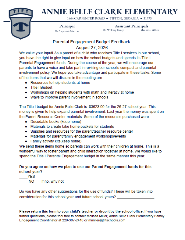Budget Letter for Families