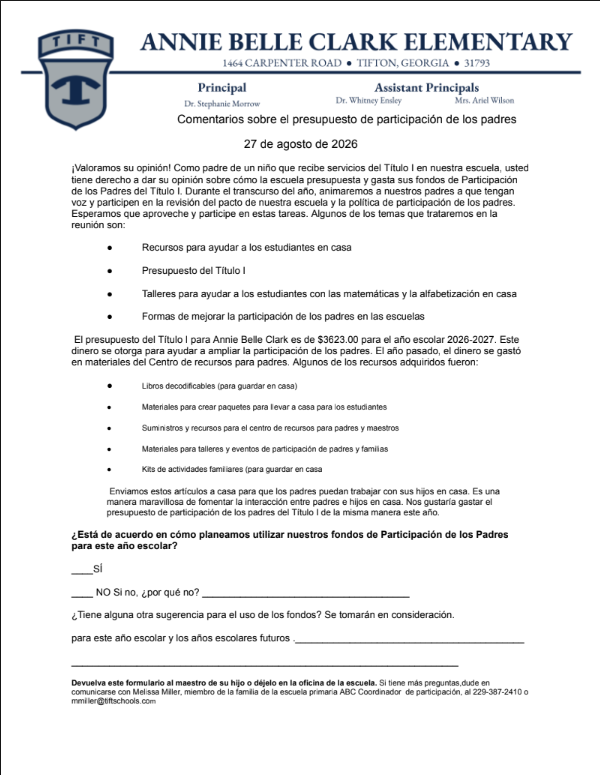 Budget Letter for Families