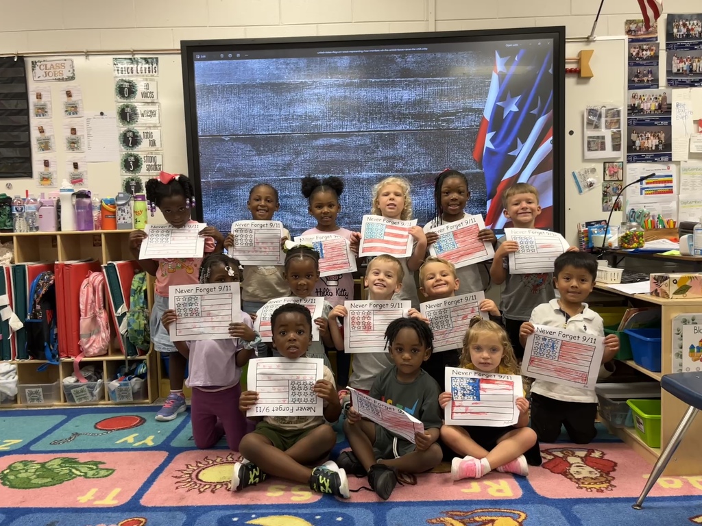 Today Ms. Elisa and Ms. McCall’s Pre-K class spoke about how years ago something sad happened on 9/11 and our community helpers helped save people. We then decorated our own flag using markers, crayons, and stamps. 