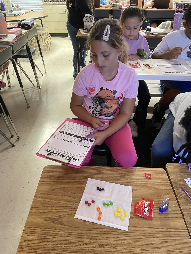 Omega Elementary School 4th graders practicing math skills.
