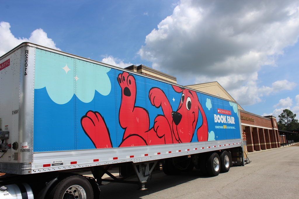 Scholastic Book Fair delivery truck for Omega Elementary School.