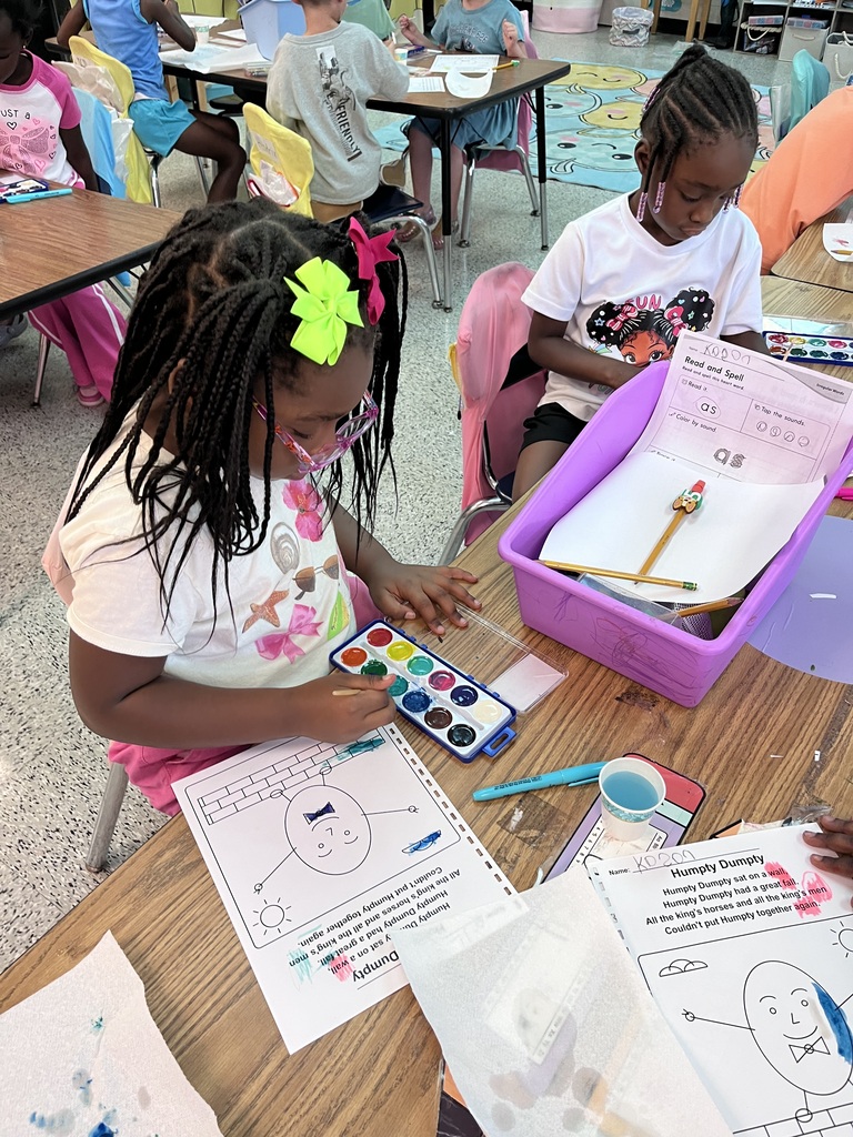 Mrs. Webster’s class found rhyming words in Humpty Dumpty then had a great time painting the picture with watercolors for our rhyming book