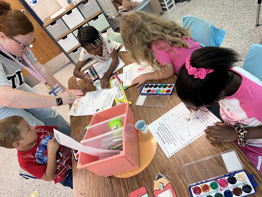 Mrs. Webster’s class found rhyming words in Humpty Dumpty then had a great time painting the picture with watercolors for our rhyming book