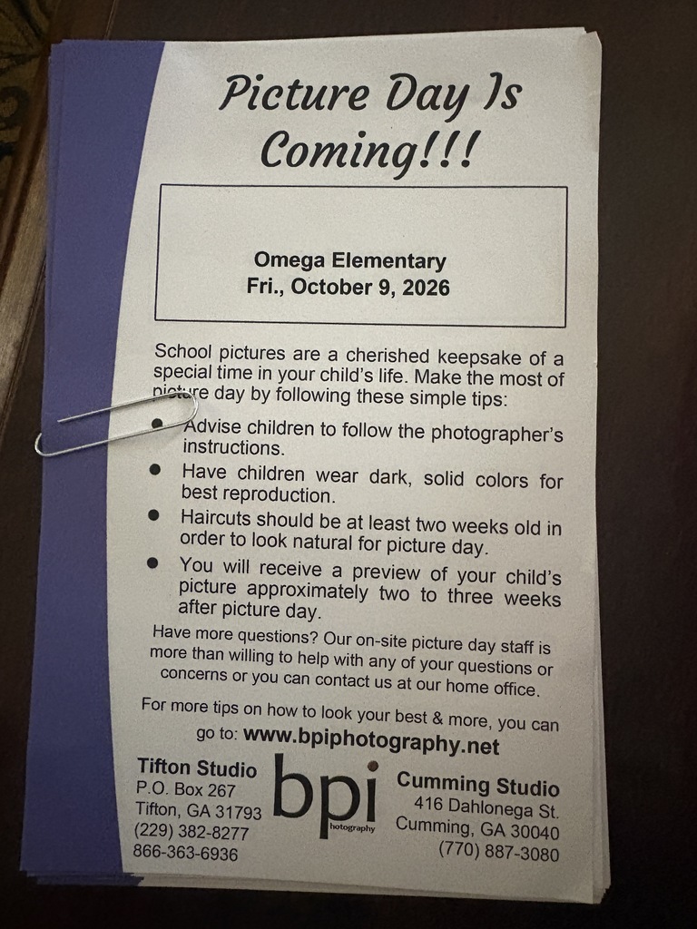 Omega Elementary School picture day flyer.