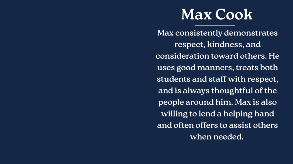 Max Cook Student of the Month