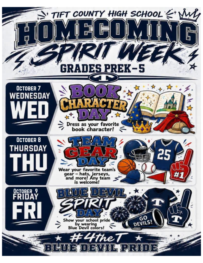PreK-5th grade Tift County Homecoming dress up days