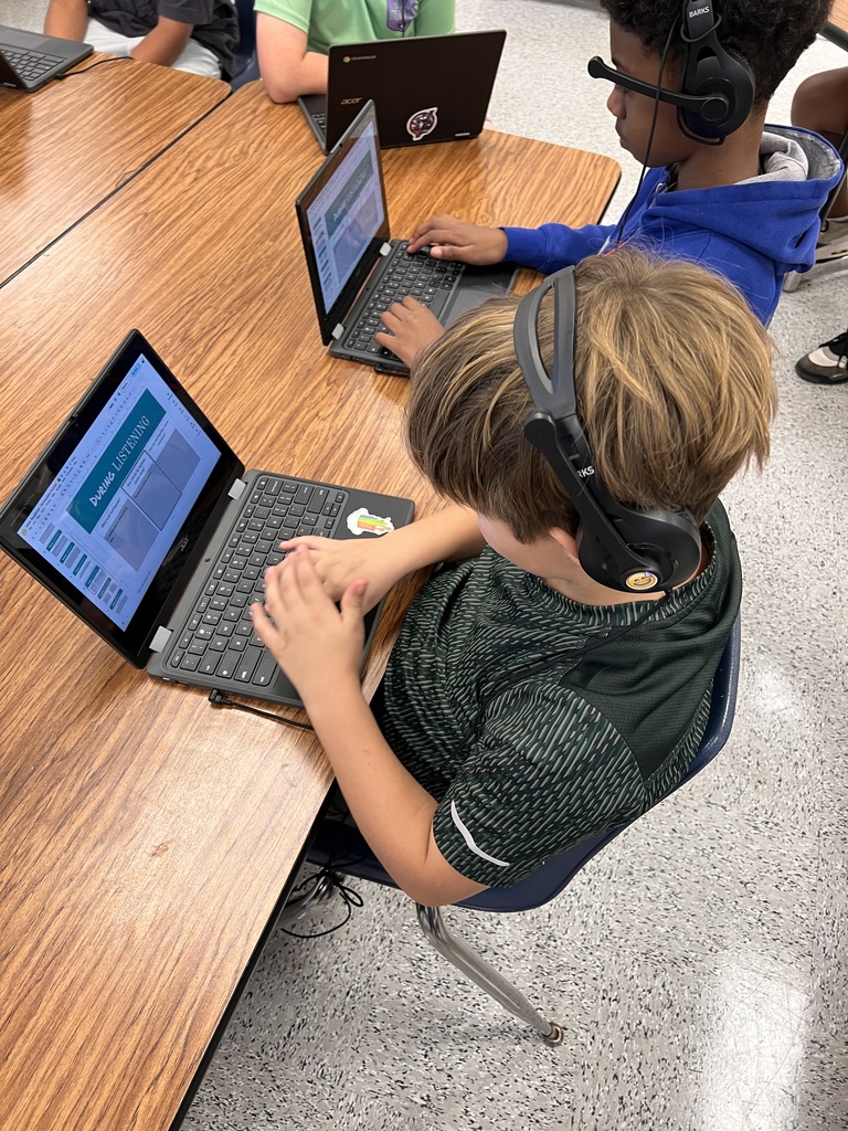 Learning can look and sound different! 5th graders in Mrs. Onyeri's class are learning through multiple modes today! Students are listening to a podcast (auditory mode), reading questions (visual/written mode), and writing their responses (written mode). They’re learning that information can be presented and understood in different ways and practicing how to gather information across those modes. Different modes. Meaningful learning! 💙 #wearejtr #4theT