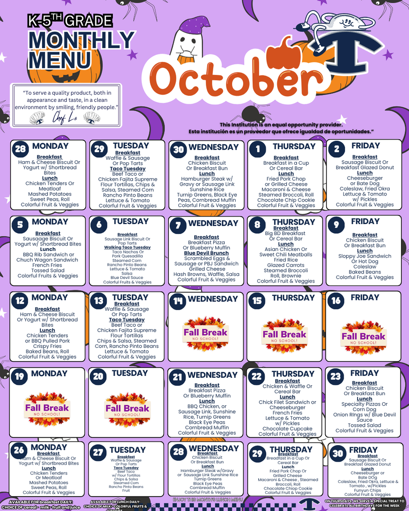 October Menus