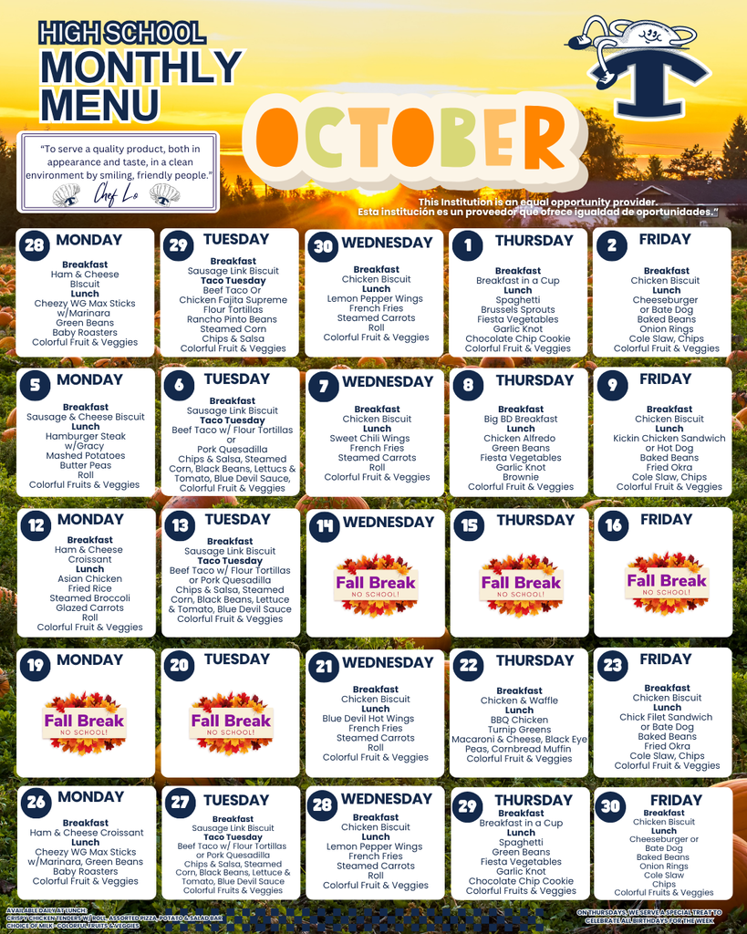 October Menus