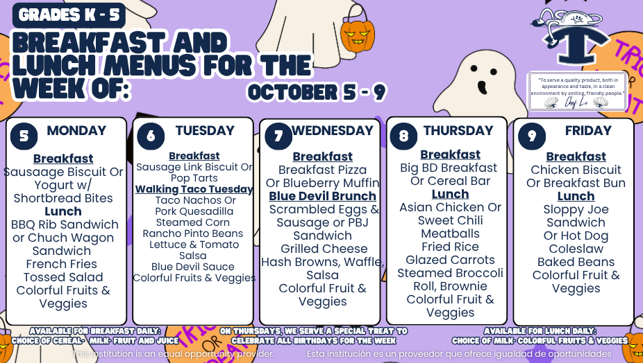 Weekly Breakfast and Lunch Menus