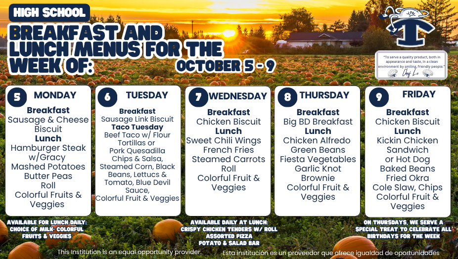 Weekly Breakfast and Lunch Menus