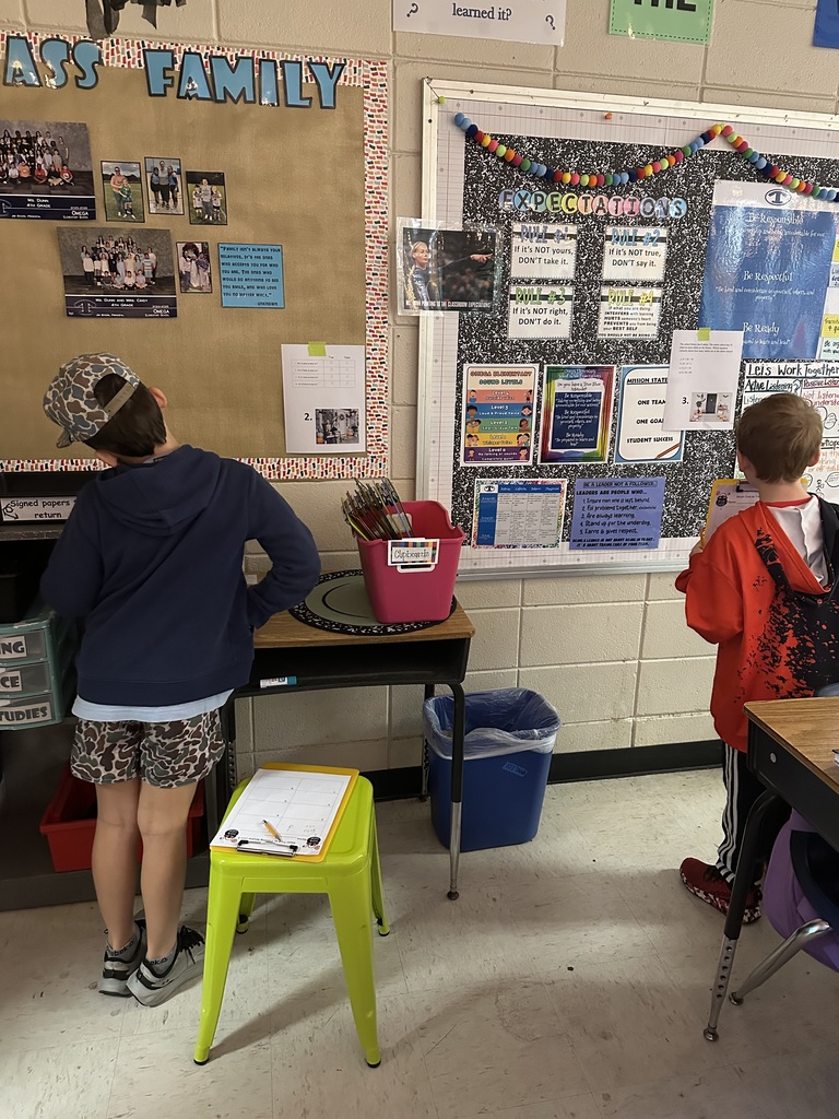Omega 4th graders working on math task cards in Ms. Dunn's class.