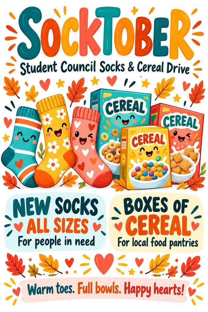 Socktober Student Council sock and cereal drive.